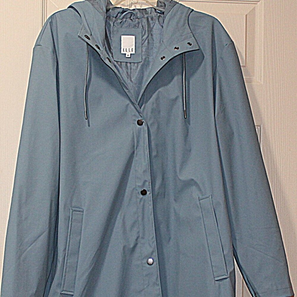 Share Elle NWOT Blue Snap Rain Coat Coat, Lined with Hood, Size 14